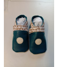 Chaussons bébé en cuir d'agneau bleu canard, 0-5 mois - (JE-CHP01)