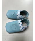 Chaussons bébé en cuir d'agneau bleu canard, 5-12 mois - (JE-CHM01)