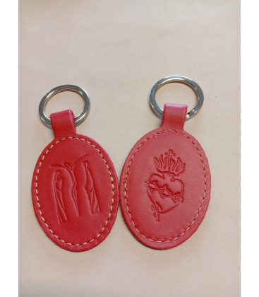 Porte-clés en cuir avec motif Jésus Marie Jean et Sacré coeur - (JE-PC12)