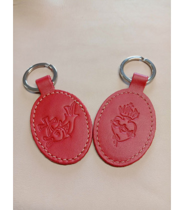 Porte-clés en cuir avec motif poisson et Sacré coeur - (JE-PC10)