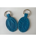 Porte-clés en cuir bleu avec motif médaille miraculeuse - (JE-PC05)