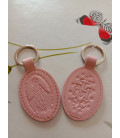 Porte-clés en cuir rose pâle avec motif médaille miraculeuse - (JE-PC13)