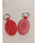 Porte-clés en cuir rouge avec motif agneau et Sacré coeur - (JE-PC08)