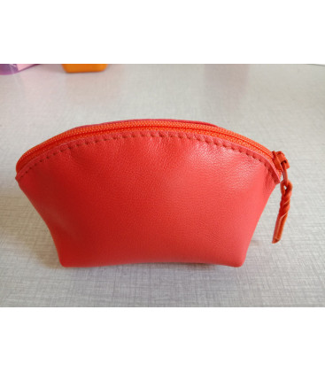 Porte-monnaie en cuir d'agneau orange - (JE-PM02)