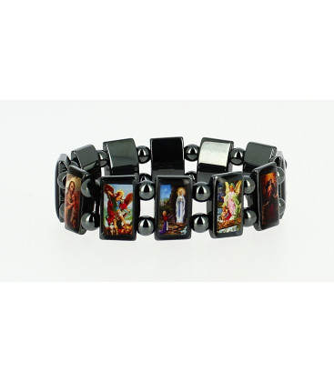Bracelet sur élastique des saints -Rectangle-Hématite