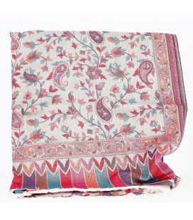 Châle Indien Motifs Feuilles bleues et  Bandes