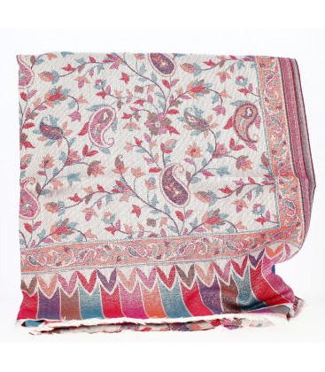 Châle Indien Rose et Fushia Bords à Bandes