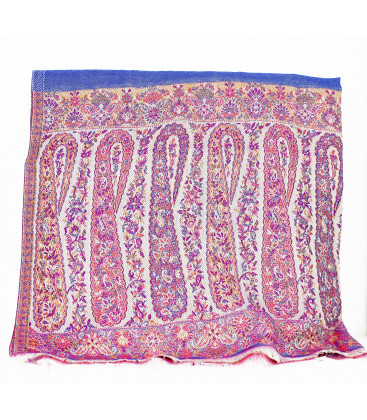 Châle Indien Pashmina Motifs et Bandes Dorées, Turquoise