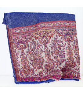 Châle Indien Bleu et Rose Motifs Plumetis