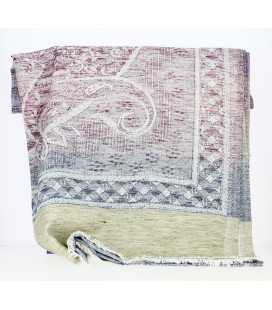 Châle Indien Gris- Blanc- Rouge