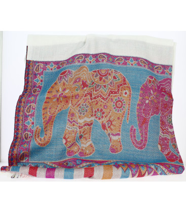 Châle Indien Rose Saumon avec Eléphant