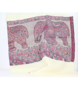 Châle Indien Rose Fushia avec Eléphant