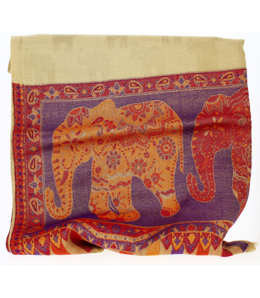Châle Indien Eléphants - Violet et Or