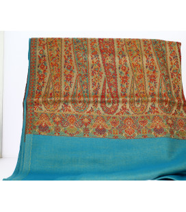 Châle Indien Motifs orangés et Bleu Turquoise