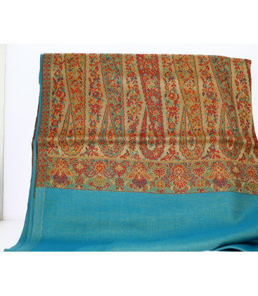 Châle Indien Motifs orangés et Bleu Turquoise