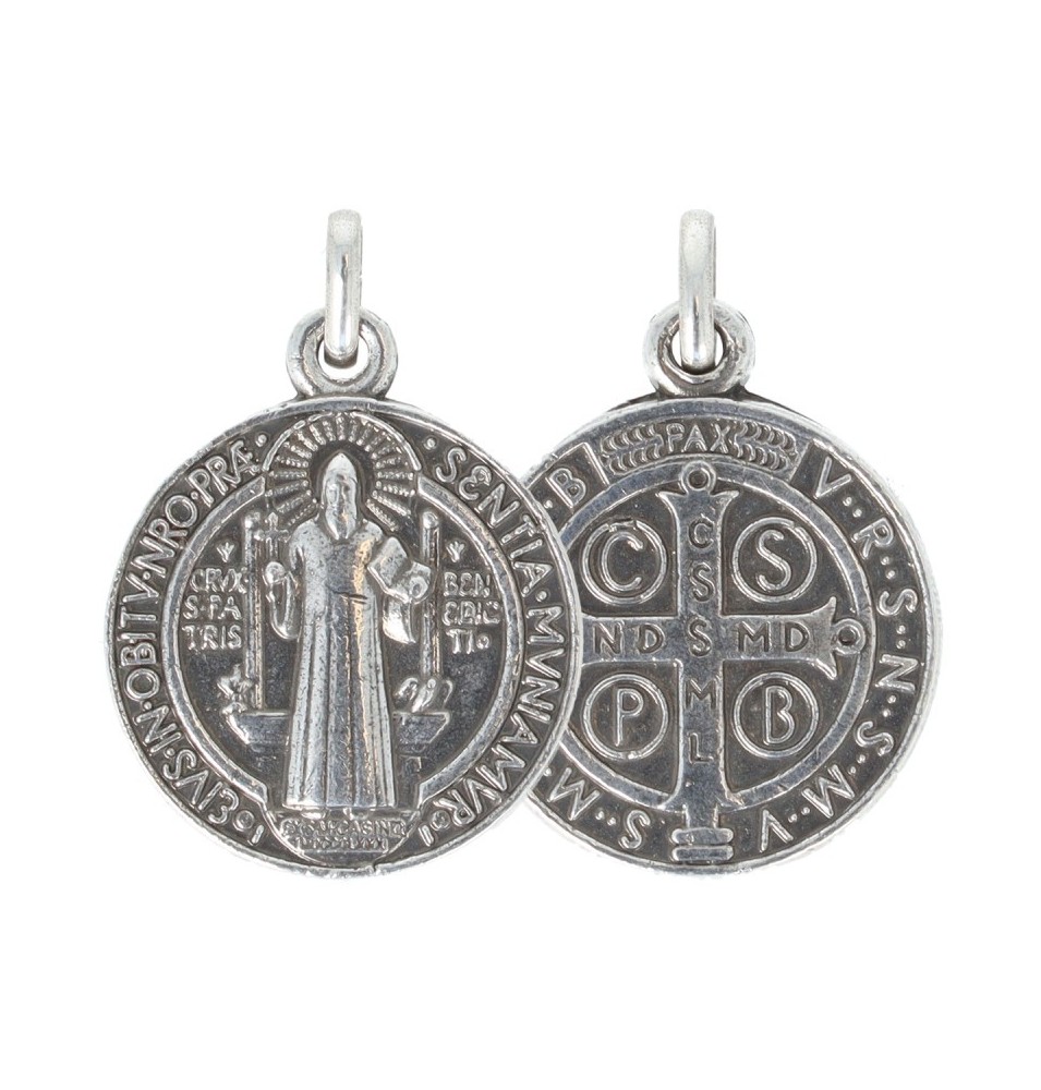 Médaille Ronde Saint Benoît Patronnal argentée - diam 3.5 cm | ART RELIGIEUX